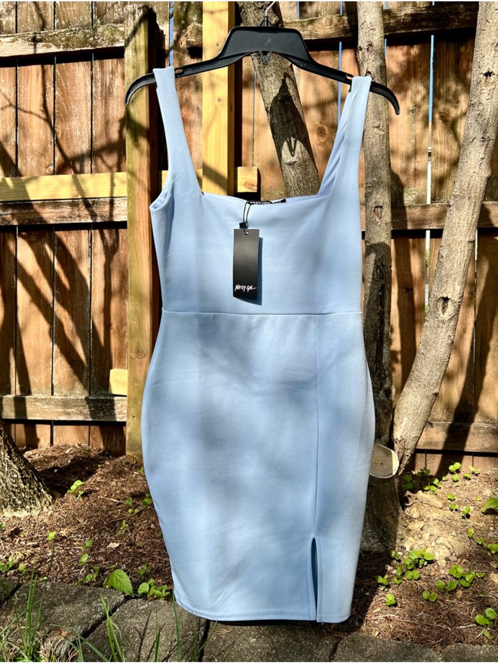NWT Nasty Gal Square Neck Mini Sleeveless Bodycon Dress Slit Comfy Stretchy 6